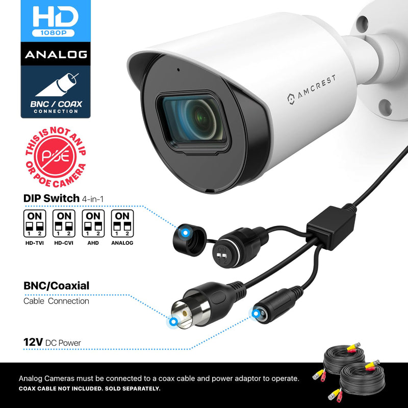 Amcrest Full HD 1080P Bullet Outdoor Security Camera (Quadbrid 4-in1 HD-CVI/TVI/AHD/Analog), 2-Megapixel, 98ft Night Vision, 2.8mm Lens 129° Viewing Angle, White (AMC1080BC28-W) 1080P HD-CVI Tribrid