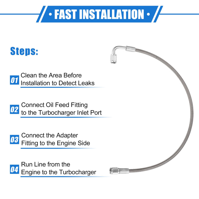 AN3 Braided Steel Turbo Oil Feed Line 90 Degree to Straight Hose End, 18" Remote Turbocharger Oil Drain Return Line Universal for Car Durable Stainless Steel PTFE Silver Tone 18 Inch