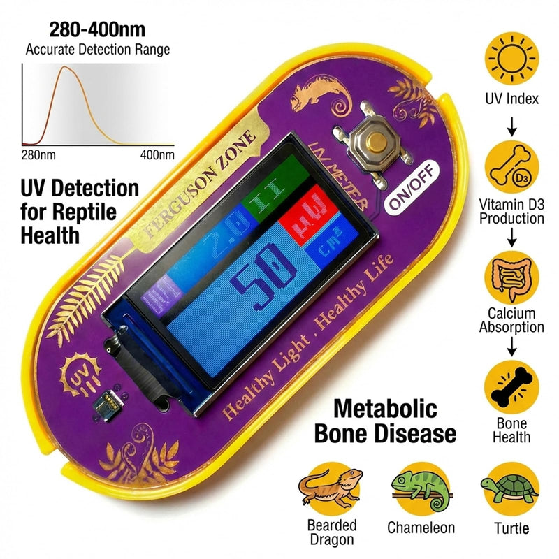Reptile UVB UVA Light Meter for Bearded Dragon Tank Accessories, Portable Light Meter & Radiation Detector for Reptiles, Test Light and Sunlight Wavelength Meter with CR2032 Battery Light Yellow