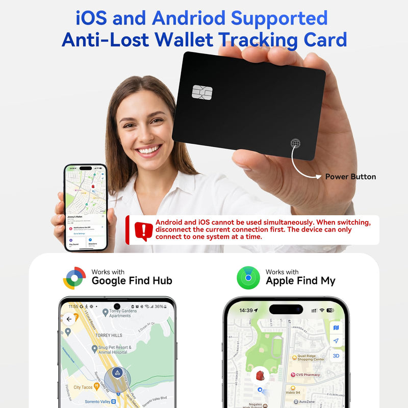 eirix 2 Pack Wallet Tracker Card (iOS and Android) Ultra Slim 0.07in IP68 Waterproof Rechargeable Work with Apple Find My & Google Find Hub, Item Locator for Card Holder,Passports,Money Clips