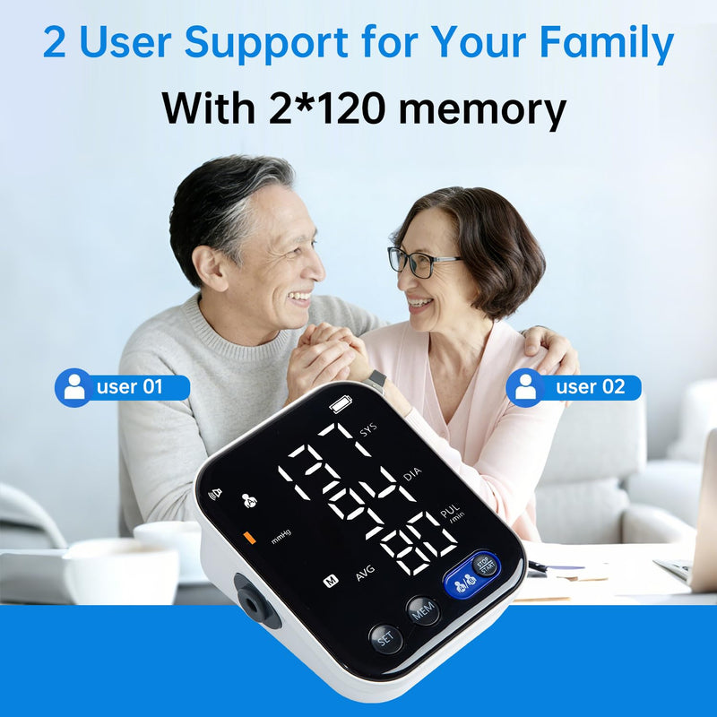 LCJ Blood Pressure Monitor for Home Use Upper Arm Blood Pressure Monitor BP Machine Sphygmomanometer with 2x120 Reading Memory Adjustable Arm Cuff 8.7"-12.6" Large Display with LED Background