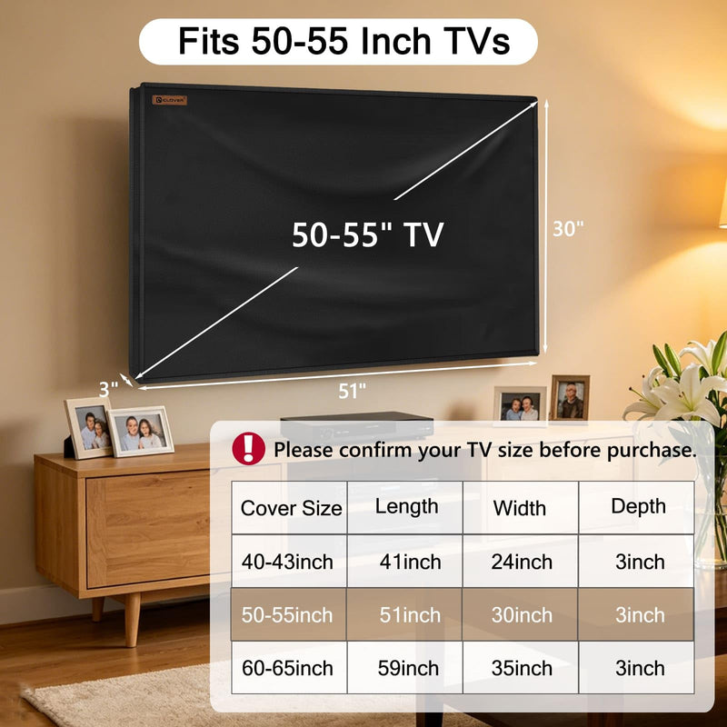 IC ICLOVER Indoor TV Dust Cover, 50-55 inch Flat Screen TV Protective Cover | TV Screen Cover - Dustproof & Water Resistant, Scratch Protection for Kids & Pets, Open Back for Ventilation, Remote Pocket For 50-55" TVs