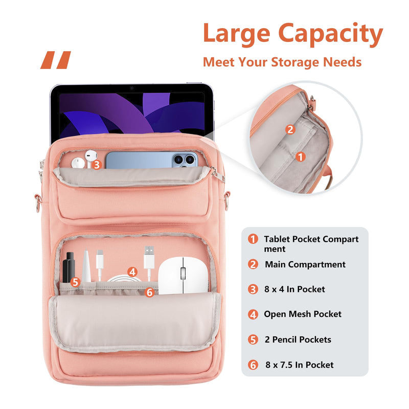 10-13 Inch Tablet Sleeve Bag, Ipad Bag for 13 In/11 in New iPad Pro M4 & 13 in Air M2 2024,iPad Pro 12.9 M2&M1,Ipad 10.9,Galaxy Tab S8+/S9+ 12.4,with removable shoulder strap (Pink) 10-13 Inch Pink