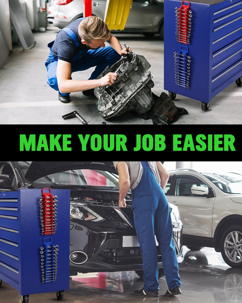 SWANLAKE 2-Piece Magnetic Wrench Organizer Toolbox Holder, SAE (1/4'' to 15/16''), Metric (6mm to 24mm) Ratchet Wrench Organizers, Total Hold 24 Slots Wrenches Holder for Tool Box 2PCS-24 Slots