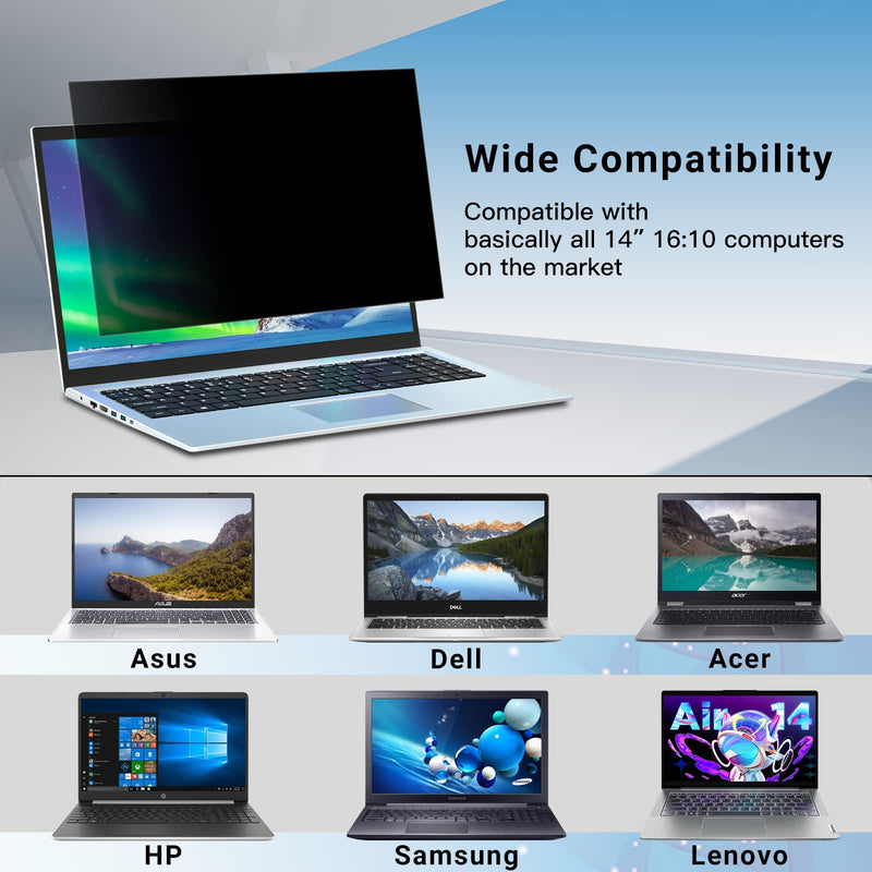 ZOEGAA Laptop Privacy Screen 14 inch for 16:10 Aspect ratio, 14" Removable Anti Glare Protector Blue Light Filter Shield Compatible with Lenovo Hp Dell Acer Asus Thinkpad Envy Xps 14 Inch Laptop Screen with 16:10 Aspect ratio Black
