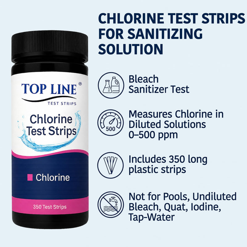 350 Chlorine Test Strips for Food Service 0-500 ppm (Value Pack) - Bleach Sanitizer Test Strips Food Service - Sanitizer Testing Strip - Chlorine Tester - Restaurant Supplies (Pack of 2) 350 Strips (Pack of 2)