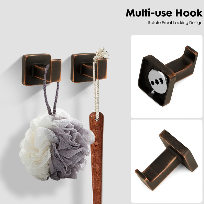 4 Pieces Oil Rubbed Bronze Bathroom Hardware Accessories, Include Hand Towel Ring, Toilet Paper Holder and 2 Robe Towel Hooks,Bronze Bathroom Hardware Set