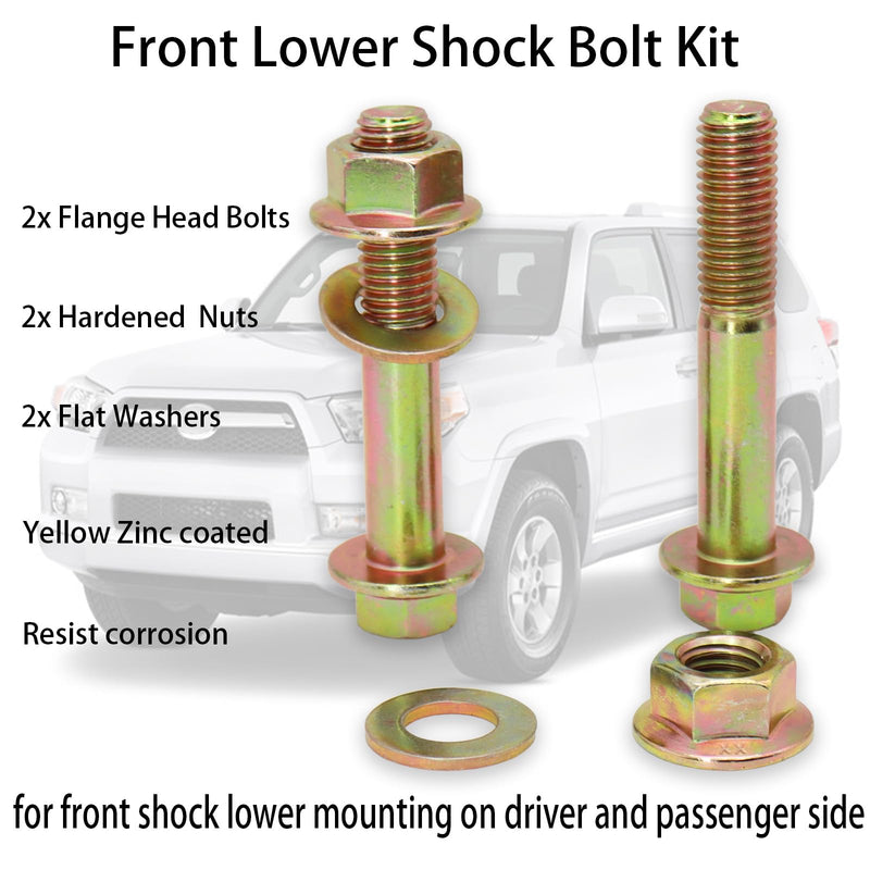 Front Shock Lower Bolt Kit for Toyota 4Runner 1996-2021, FJ Cruiser 2007-2014, Lexus GX460 2010-2021, GX470 2003-2009 - Class 10.9 Hardened Steel, Yellow Zinc Coated Front