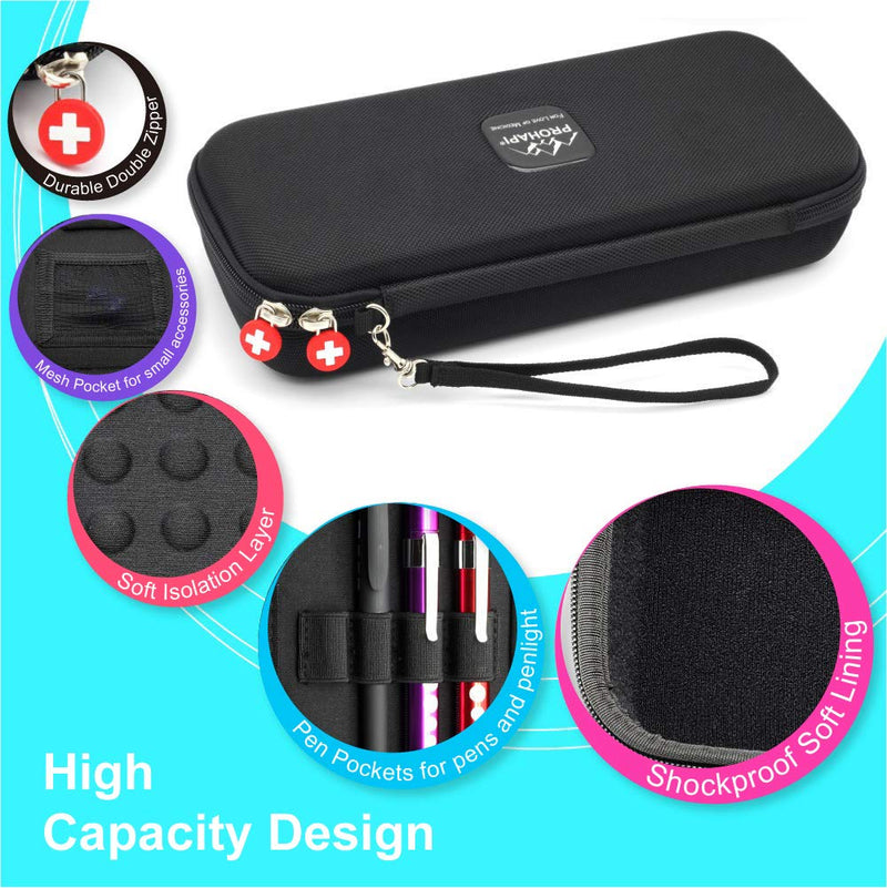 PROHAPI Hard Stethoscope Case, Large Stethoscope Carrying Case with ID Slot, Compatible with 3M Littmann/ADC/Omron/MDF Stethoscope Includes Mesh Pocket for Nurse Accessories (Black) Black