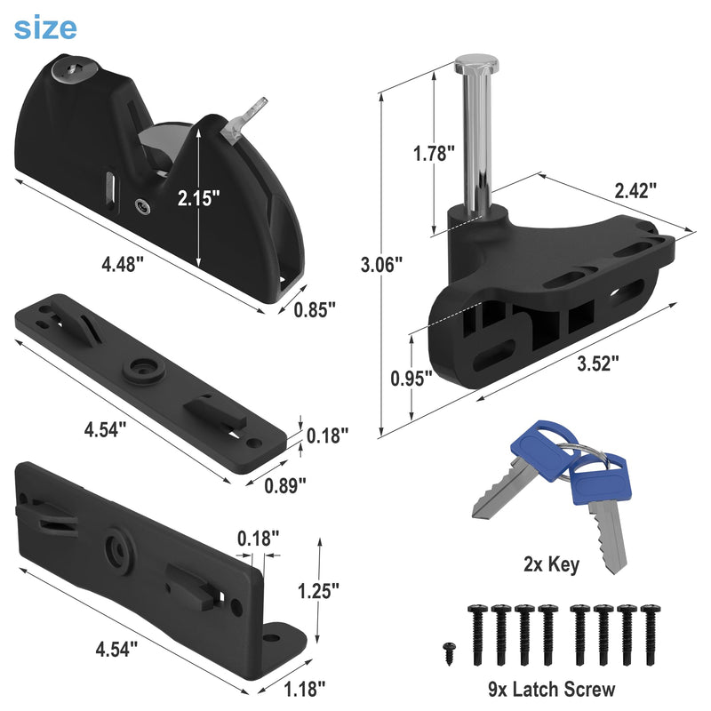 Self Locking gate Latch, Lockable Latch Key, Fence Lock Suitable for Outdoor Gates. Locking gate Latch Fence Hardware Suitable for Metal, Wood, and Vinyl Fences. Black Finish 1