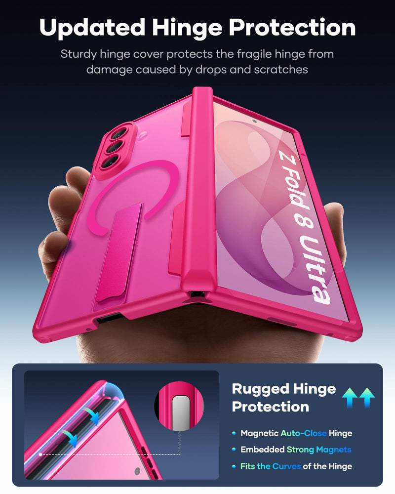 Vihibii for Samsung Galaxy Z Fold 8 Ultra Case with Stand, 2026, Hot Pink | HD Front Screen Protector, Compatible with MagSafe, Rugged Hinge Protection, Full Camera Protective, Shockproof, Women Men