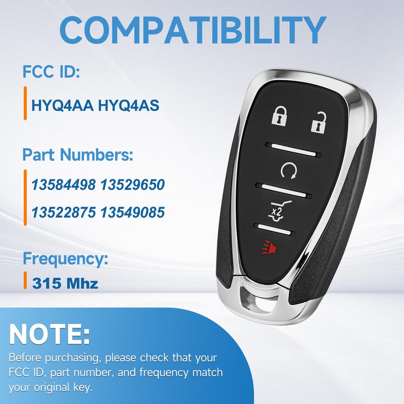 2 Pcs Key Fob Replacement Remote fits for Chevy Equinox 2018 2019 2020 2021 2022 2023 2024 2025 Smart Car Keyless Entry Remote HYQ4AA HYQ4AS 315 MHZ ID46