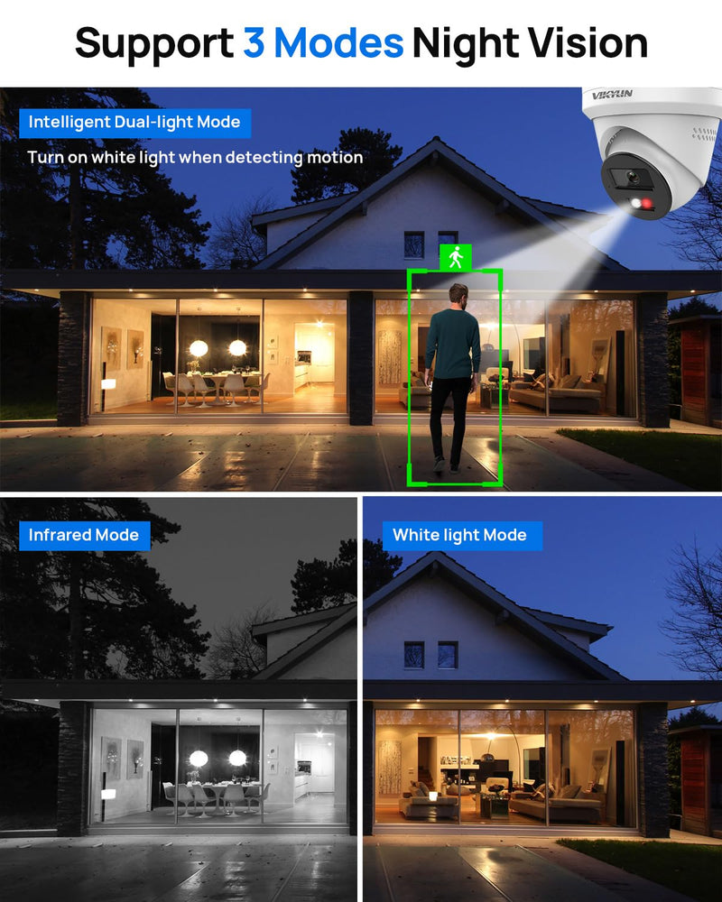 VIKYLIN 8MP 4K IP PoE Camera Two-Way Audio, Active Deterrent Audible Warning Strobe Flash Light Alarm, Smart Hybrid Light Color Night Vision, White-VK383-SL