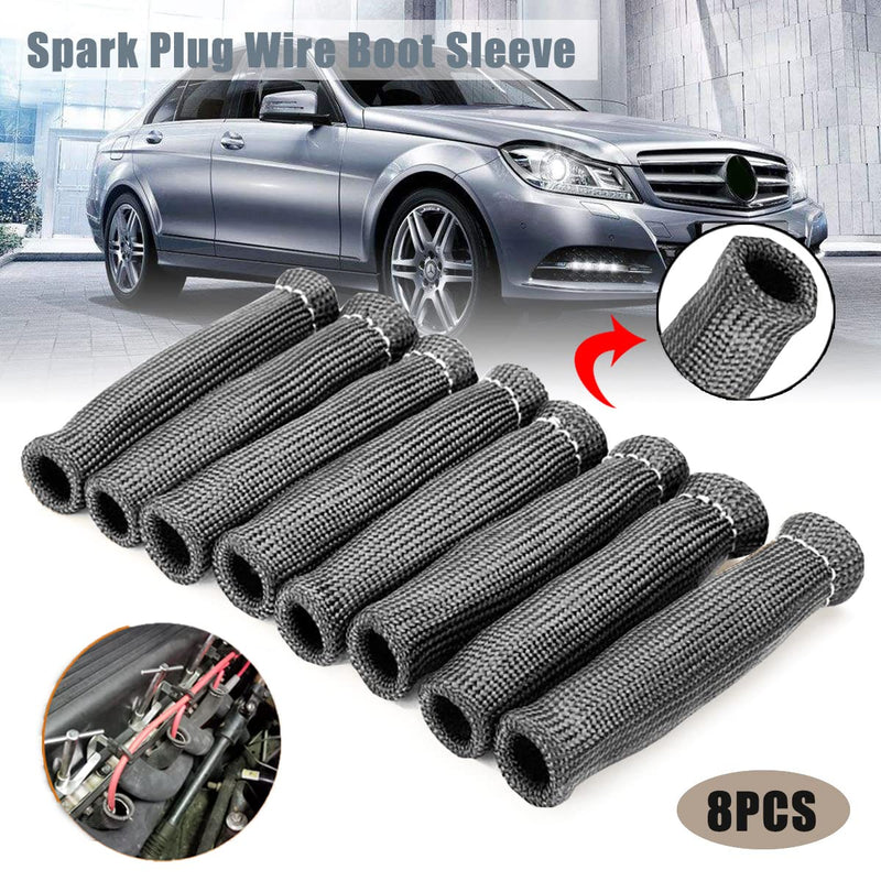 2500° Spark Plug Wire Heat Shield 8 PCS Spark Plug Heat Sleeve 6 Inches Spark Plug Wire Boots Protection Insulator Cover Wrap for LS1 / LS2 Sbc BBC 350 454 Car Truck, Black