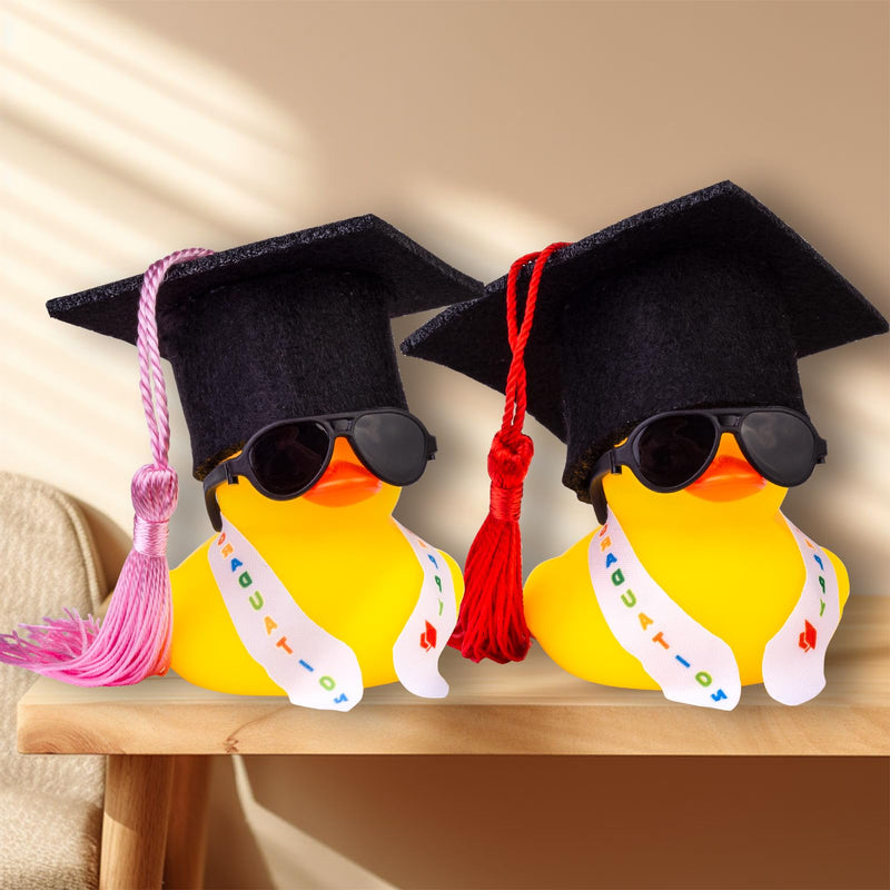 Graduation Duck Car Ornament, Rubber Duck Car Dashboard Decor with Mini Graduation Hat Sash Sunglasses G12-sunglasses-pink Tassel