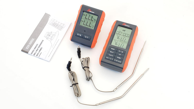 BBQ Dragon Instant Read Grill Thermometer - Wireless Meat Thermometer, Smoker Thermometer, 2 Probes, BBQ Temperature Probe, Meat Thermometer for Grill, Oven Safe 2-Probe