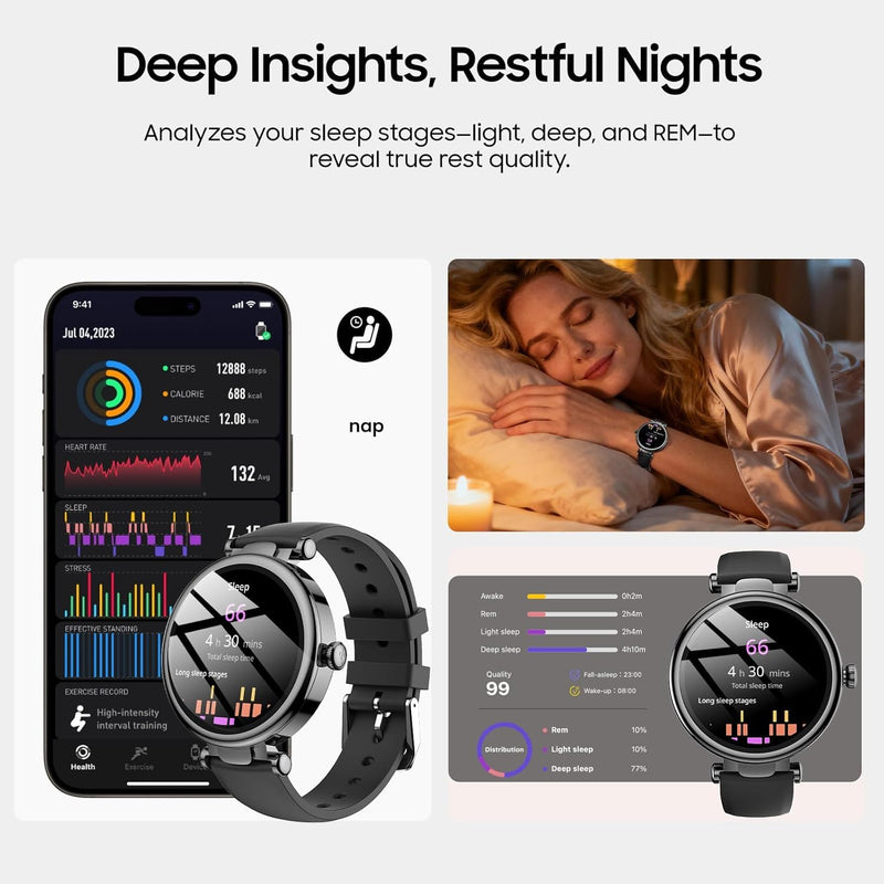 TOZO S8 AMOLED Smart Watch for Women Men, 3ATM Waterproof Fitness Tracker | Heart Rate Monitor, Sleep & Stress Tracking, 100+ Sport Modes, Bluetooth Call Smartwatch Long Battery for Android iOS Black Matte Black