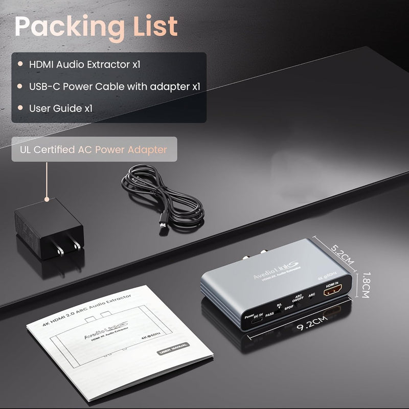 ARC HDMI Audio Extractor 4K@60Hz eARC/ARC to Optical SPDIF RCA AUX | Supports LPCM 5.1/DTS, converts HDMI ARC/eARC audio to Optical SPDIF, RCA and 3.5mm AUX for TV, PS5 and soundbar 4K60HZ ARC