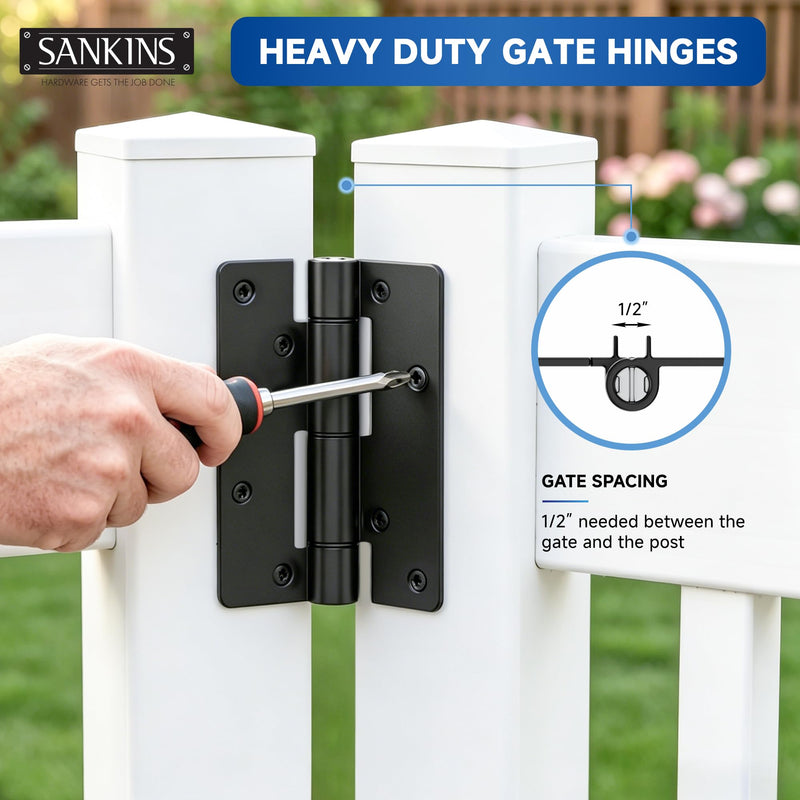 5-3/4" Adjustable Self Closing Aluminum Gate Hinges, Heavy Duty Gate Hinges for Metal Gates, Non-Legged Door Hinges Fence Gate Hinge for Pool Gate, Aluminum Gate, 2pcs, Black