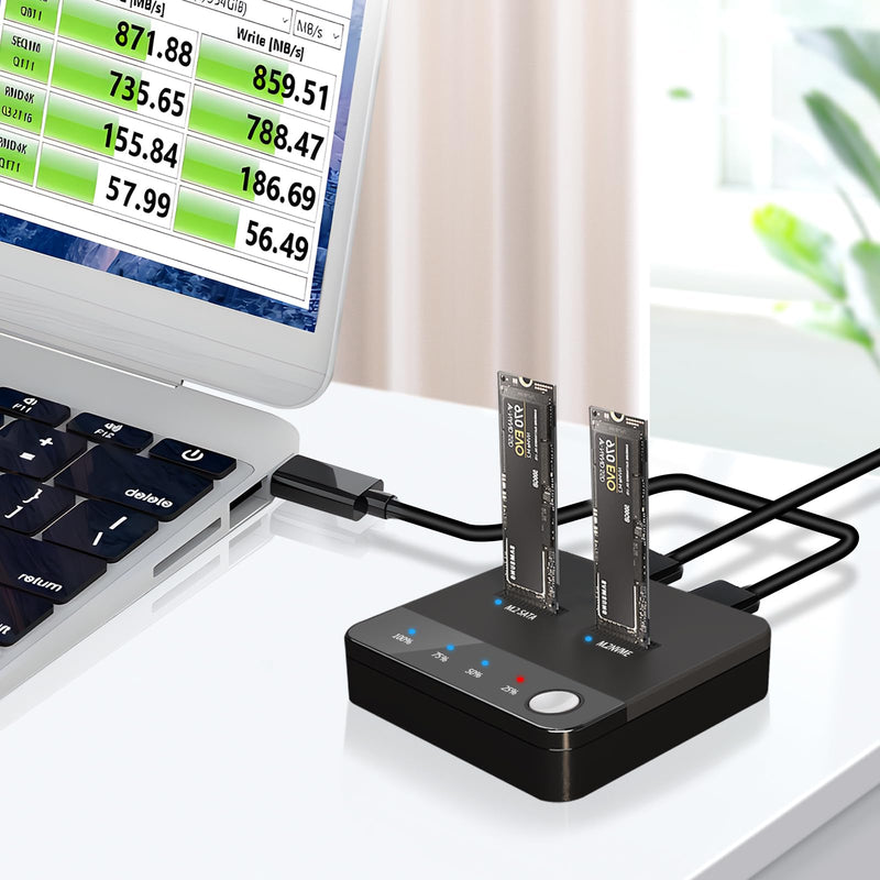 SETHDA M.2 NVME/SATA Duplicator, Dual-Bay Offline Clone M.2 NVME/SATA Docking Station, M.2 Reader 10Gbps for Both (M Key, B+M Key) PCIE NGFF Dock, Size 2230/2242/2260/2280/22110 Enclosure