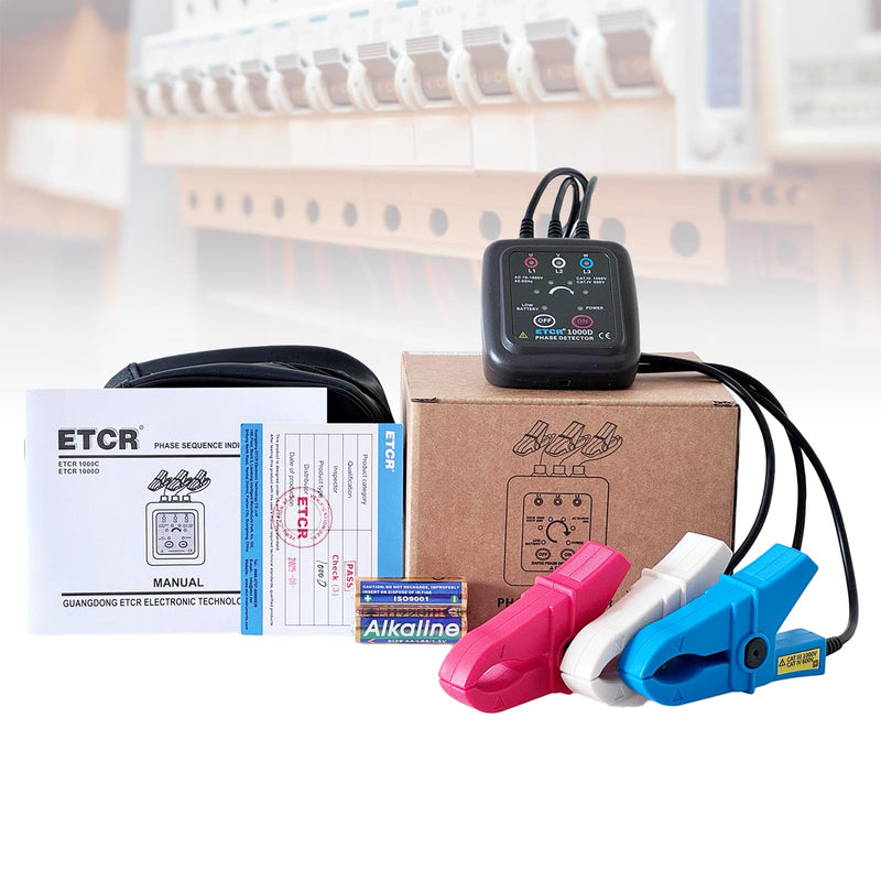 ETCR1000D Non-Contact Phase Sequence Tester, Phase Rotation Meter, AC 70-1000V, Wire Diameter 0.4-1.6 inch