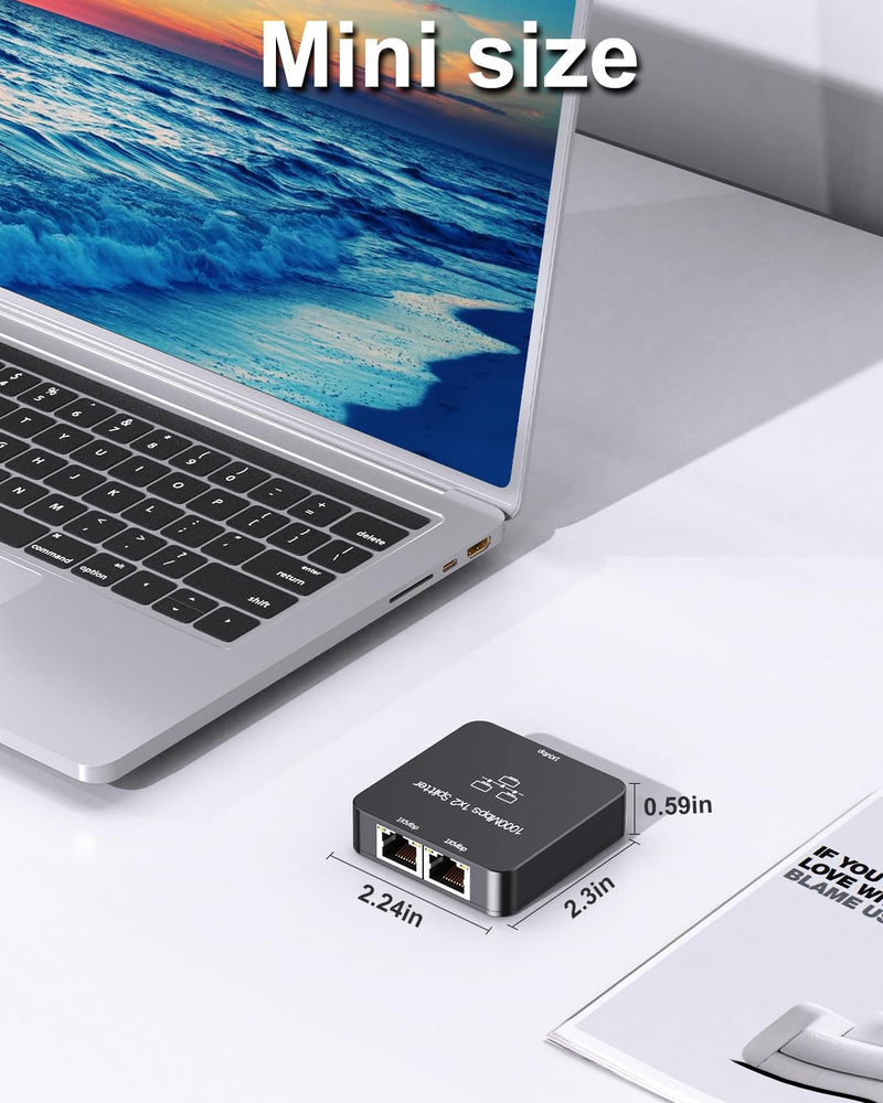 Ethernet Splitter 1 to 2 Out with Cat 6 Ethernet Cable, 1000Mbps High Speed, RJ45 Splitter, Gigabit Internet Splitter Connector for Cat 5/5e/6/7/8 Cable