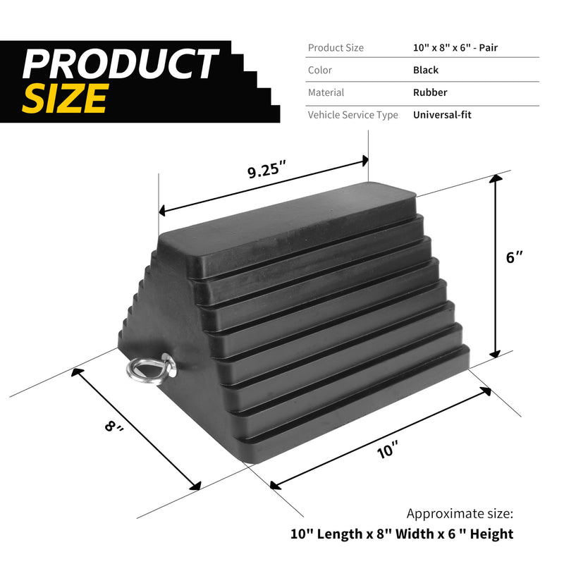 MaxxHaul 80681 Rubber Wheel Chocks 2-Pack – Heavy Duty, All-Weather, Non-Slip, Oil-Resistant with Steel Eyebolt – for Trailers, Cars, Motorcycles, RVs – 10” x 8” x 6” MaxxHaul 80681- 10" x 8" x 6"