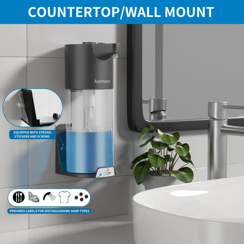 Automatic Soap Dispenser Touchless,Simple Physical Adjustment,Low Battery Consumption Hand Dish Soap Dispenser Kitchen Bathroom,Hands Free Auto Transparent Matte Black