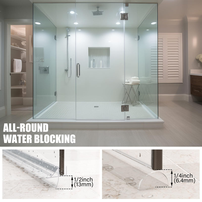 Pushglossy Shower Door Bottom Seal 2 Sets 3/8" x 39.37" Frameless Glass Shower Door Sweep Seal Strip with Drip Rail, Stop Water Leaks Classic Style
