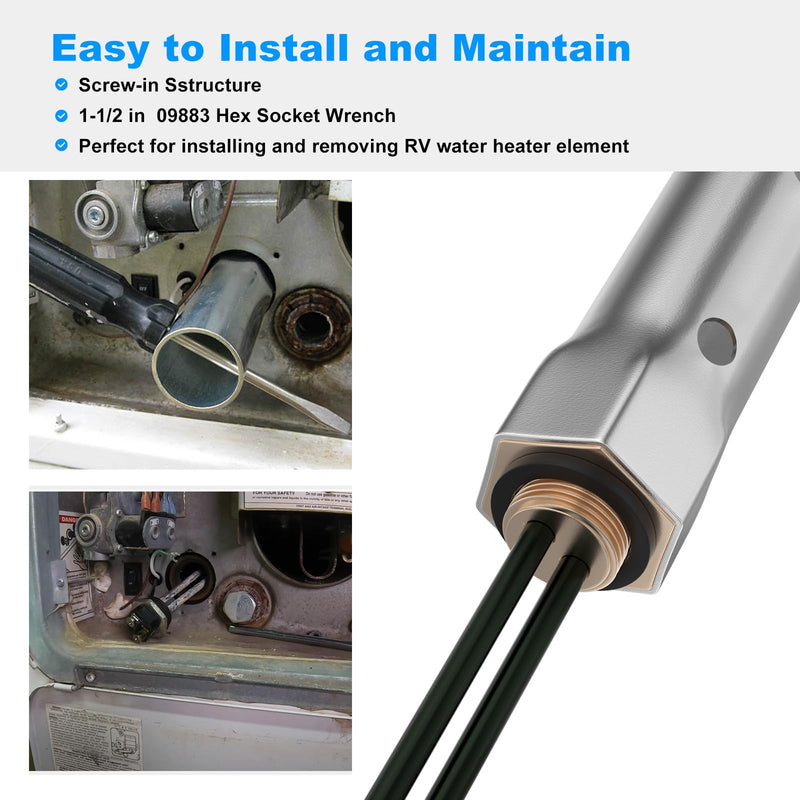 𝗡𝗲𝘄 𝙐𝙥𝙜𝙧𝙖𝙙𝙚𝙙 RV Water Heater Element 520900 Replacement Suburban SW6DE SW10DE SW12DE 520789 FOR Suburban RV Water Heater Parts SW Series Electric Water Heater-120V 1440W,With 09883 Wrench