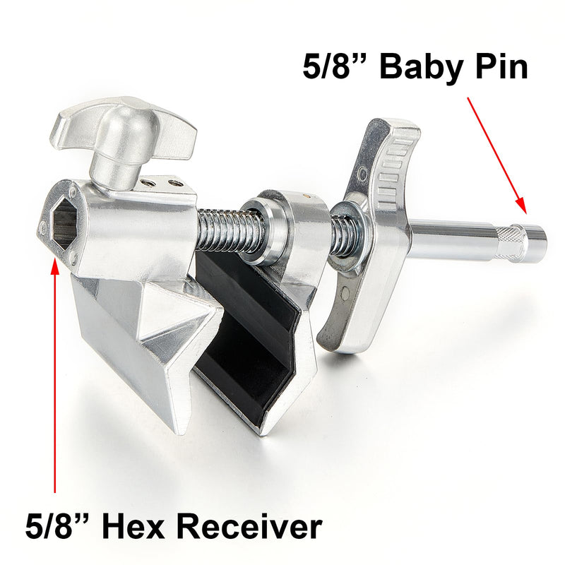PHOCUS 2" End Jaw Vise Grip with 5/8” Pin & Hex Receiver Socket for Photography Studio LED Lighting Strobe Flash
