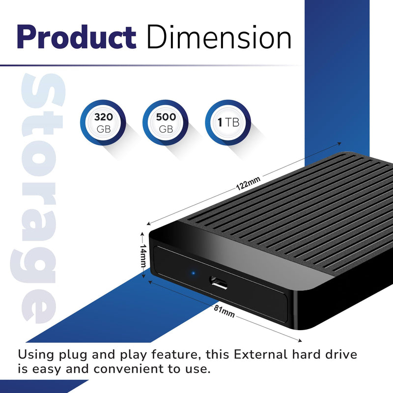 External Hard Drive 1TB USB 3.1 Type-c Ultra Slim HDD, Portable Hard Disk, Backup External Hard Drives – 2.5 inch Storage Compatible with PC, Laptop, Tablet, Gaming Console (Black)