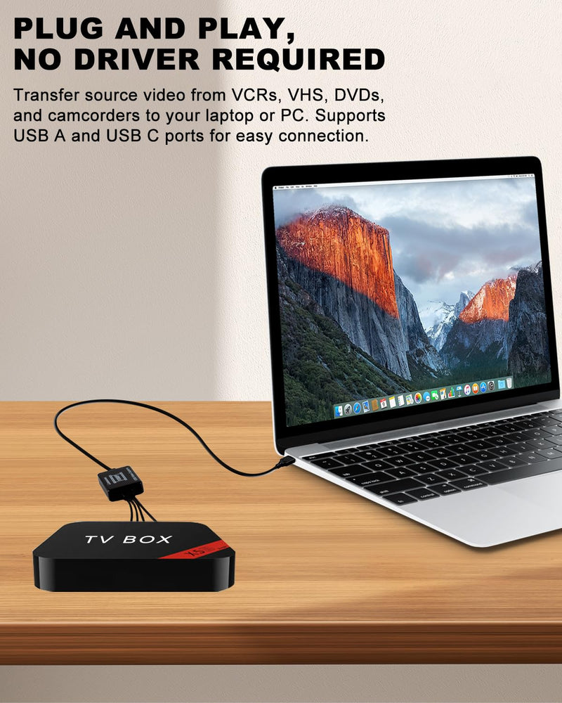  [AUSTRALIA] - VHS to Digital Converter,USB-A/USB-C Video 1080P Capture Card,RCA/AV to USB2.0 Audio Video Transfer Grabber,Convert Analog VHS VCR Hi8 Mini DV to Digital Converter,for PC DVD Tape Camera