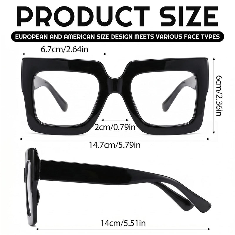 4 Pack Oversized Blue Light Glasses for Women Fashion Thick Square Large Frame Computer TV Eyewear Eyeglasses Non-Prescription Blocking Stylish Thick Square Readers