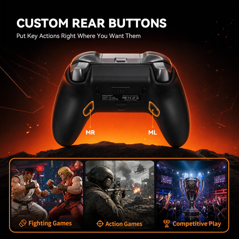 Aolion gaming K30 TMR Wireless Gaming Controller for Switch, PC, iOS & Android, TMR Joysticks (No Drift), Hall Effect Triggers, Switchable ABXY Buttons, Back Buttons & RGB Lighting Black