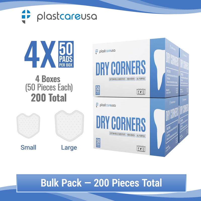200 Dental Dry Corners, Disposable Saliva Control & Cheek Protection Pads Super Absorbent Non-Woven Padding (Cotton Roll Alternative) (Large) Large