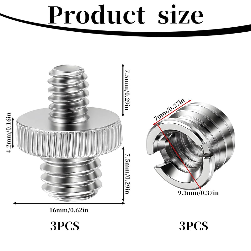 3 PCS 1/4 Inch to 3/8 Inch Tripod Adapter & 3PCS 3/8 to 1/4 Mount Screws Adapter, Threaded Screws Adapters Double Head Stud Standard Mounting Thread Converter for Camera Tripod Monopod Light Stand