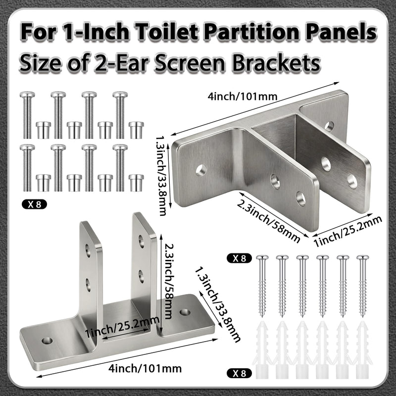Blulu 4 Pack Urinal Screen Brackets Polished Chrome 2-Ear Urinal Partition for 1 in. Panels with Fasteners Restroom Partition Hardware for New installations or Repairs