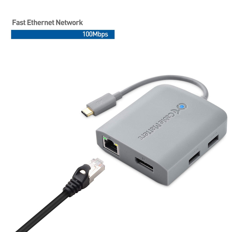 Cable Matters USB C Hub DisplayPort, 4K@60Hz (USBC DisplayPort Hub), 100Mbps Ethernet, 2X USB, 60W Host Charging in Gray - Thunderbolt 4 / Thunderbolt 3 Port Compatible for MacBook Pro