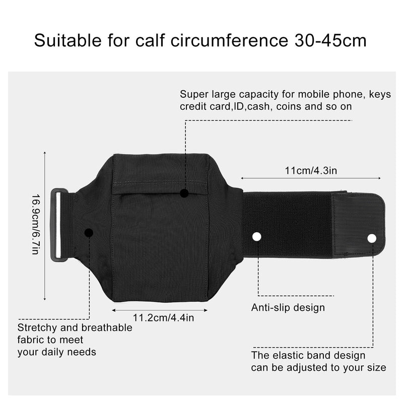 Amabro Leg Phone Holder Non Slip Cellphone Thigh Ankle Wallet Armband Strap | Adjustable Sport Pouch Storage Bag Accessories for Running Hiking Workout Walking Hiking Equestrian, Black, 30-45cm