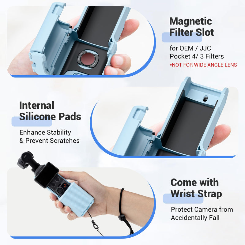 JJC All-in-1 Pocket 4 Case for DJI Osmo Pocket 3 / Xtra Muse,Compact Black | Protective Case Handle Table Mount Magnetic Mount,w. Quick Release Plate & 1/4"-20 Hole for Selfie Vlog Recording