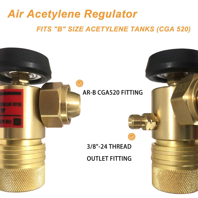 0386-0725 AR-B CGA520 Acetylene Regulator for B Tanks, for Torch Regulator with Gauge, Use with Torch Acetylene Kit, B Tank Torch Kit