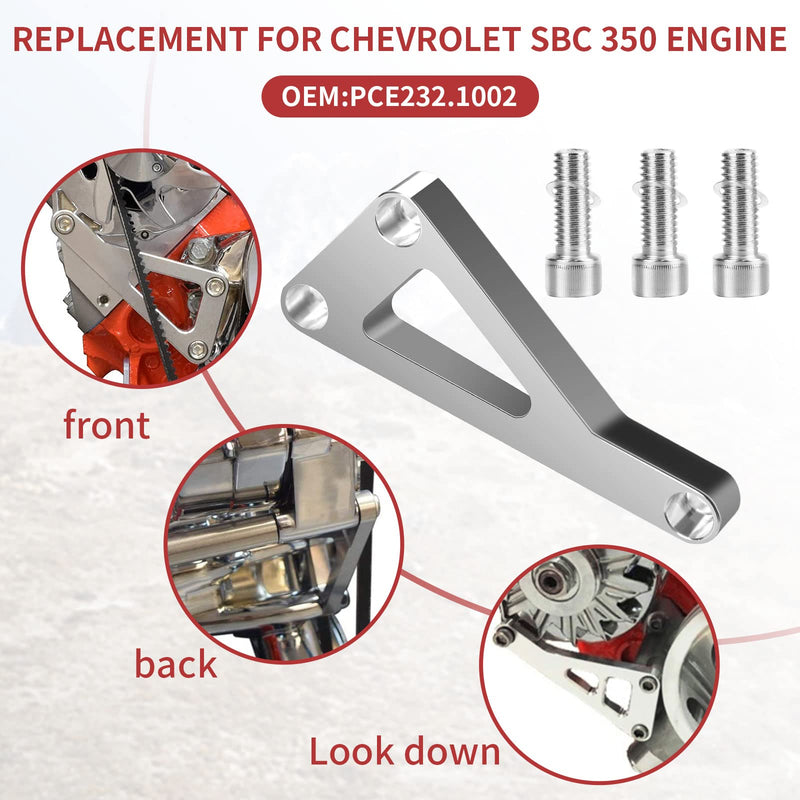SBC Alternator Bracket, Long Water Pump Lwp Aluminum Alternator Bracket Kit Polished for Chevy SBC 350 Small Block Engine