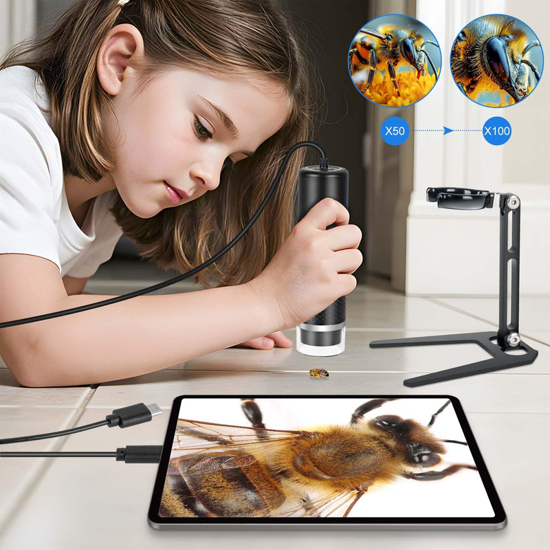 USB Digital Microscope Compatible with iOS and Android Devices (Not for Any PC), 50x-1600x Magnification, 1920x1440P HD Portable Microscope Camera for Adults, Children, Students