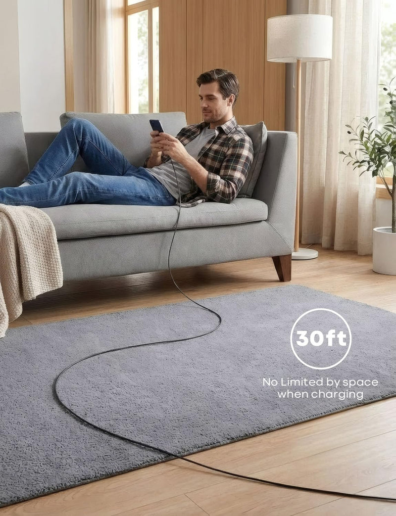 30 Ft USB A to USB C Cable, [Charge Only/No Data] 60W Nylon Braided USB to USBC Charger Cord, Extra Long USB to USB C Cable for iPhone Series, iPad, Samsung Galaxy, Tablets, Laptops and More 30Ft