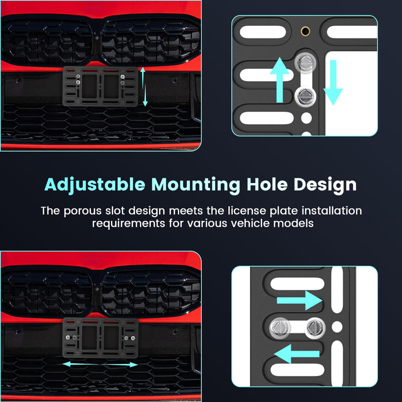 Front License Plate Bracket Holder, 2 Drill License Plate Mount, Universal Bumper Car Tag Frame Mounting kit