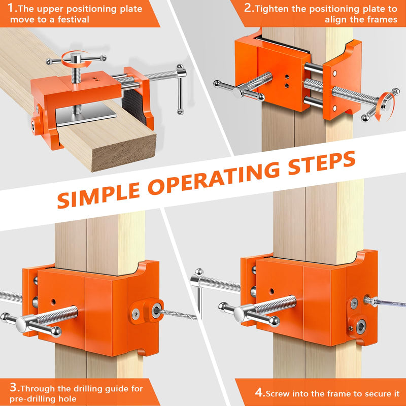 Cabinet Clamps, Professional Wood Joinery Alignment Tool, Adjustable Panel Clamping System for Cabinet Building, 4-Point Positioning Clamps, 2 Pack, Orange