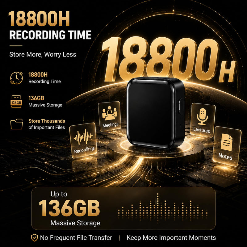136GB (18800H) Magnetic Voice Activated Recorder with AI Noise Reduction | 35g Lightweight Design, Discreet Recording, Clear HD Audio, One Button Operation, OTG Compatible, 100H Long Battery Life 136.0 GB