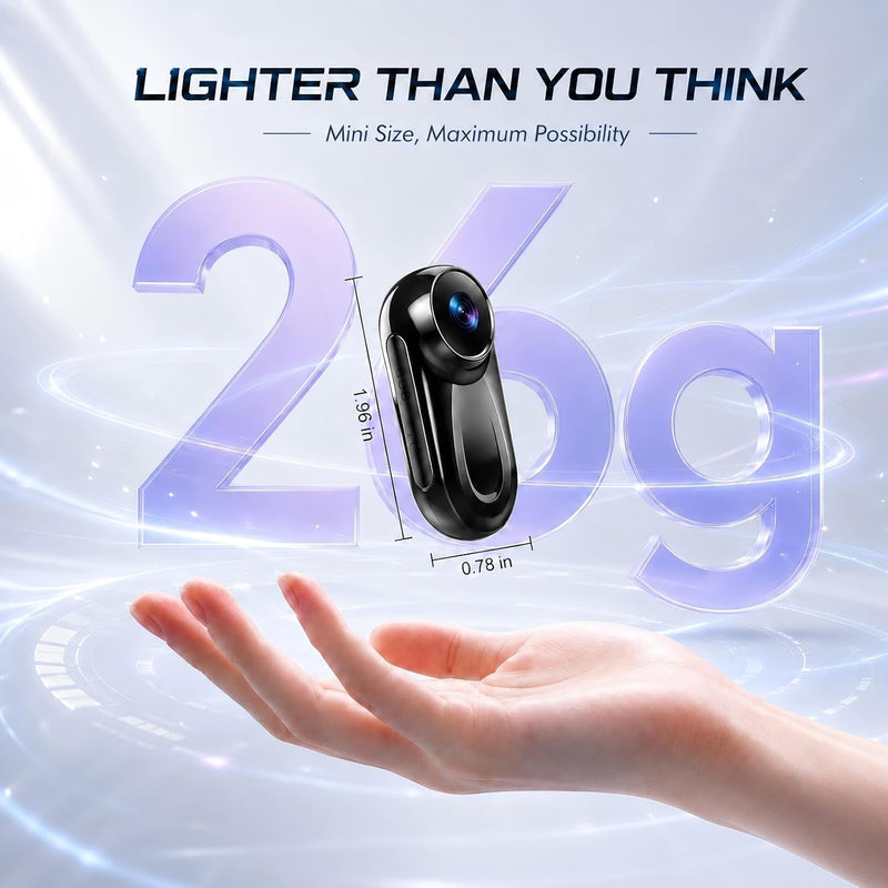1080P Mini Body Camera with Audio and Display, Thumb Size Body Worn Camera, Wearable POV Video Recorder with 360° Rotating Clip & Magnetic Clip for Vlogging, Travel, Cycling, Pet Walking, No SD Card Black