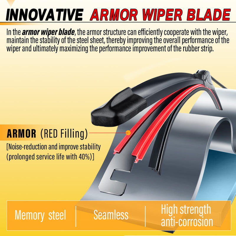 AUTOBOO 26" and 16" Windshield Wipers Blades (Pack Of 2),OEM Quality Premium All-Seasons Wiper blades,Stable and Quiet Armor wiper blades 26" + 16"(Pair for Front Windshield)